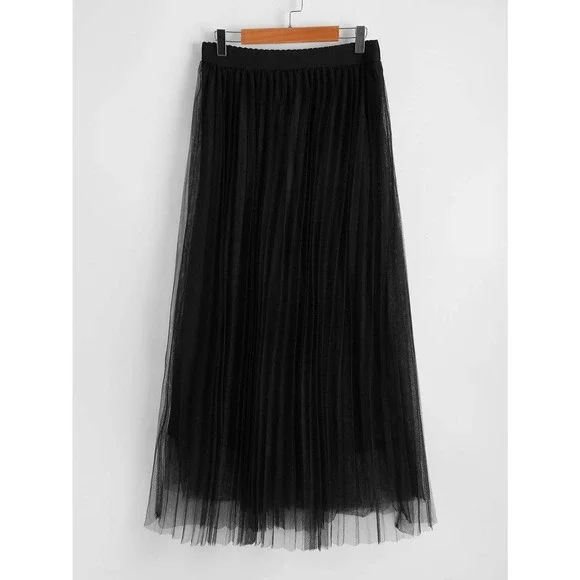 tulle tutu midi skirt Wide Waist Pleated Tulle Skirt tan brown nude - Picture 5 of 13